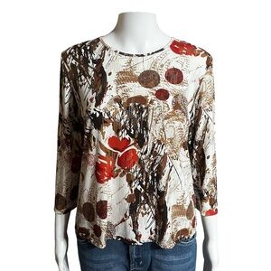 Allison Daley Red and Brown Abstract Print Long Sleeve Top – Size XSP
